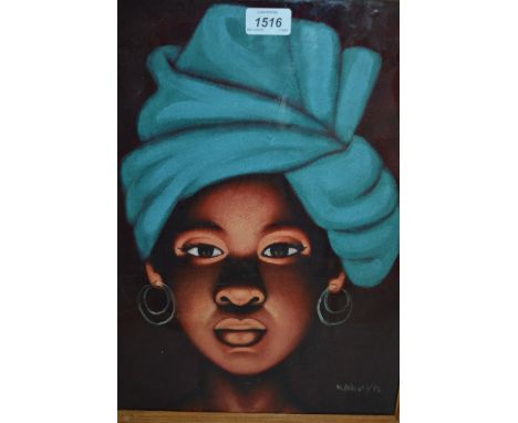 20th Century mixed media, figure wearing a blue turban together with a small unframed watercolour, of a native girl