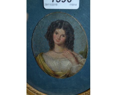 19th Century oval gilt framed oil, half length portrait of a young lady