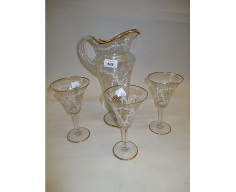 19th Century decanter and three matching glasses