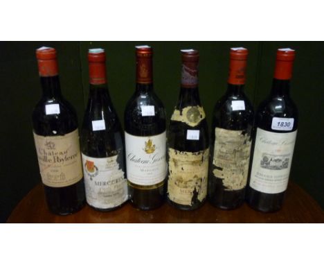 Six various vintage French red wines
