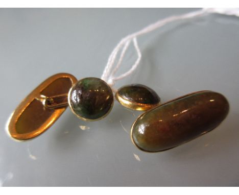 Pair of 18ct gold jade mounted cufflinks