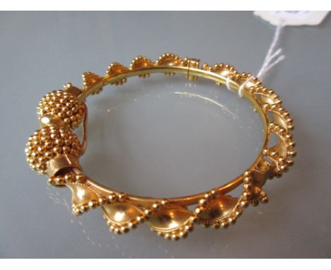 Middle Eastern 21ct yellow gold bangle of beaded spiral twist form