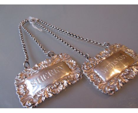 Pair of good quality modern cast silver decanter labels by C. Shopland and Co.