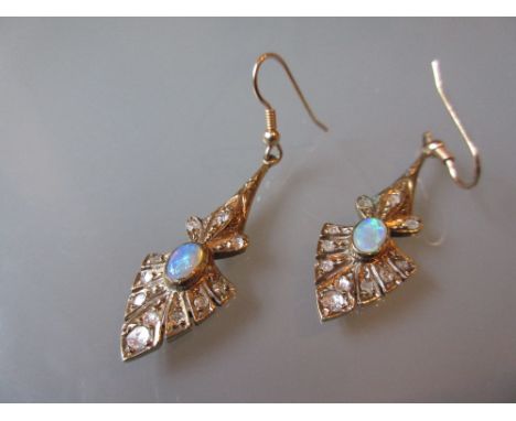 Pair of opal and diamond set earrings