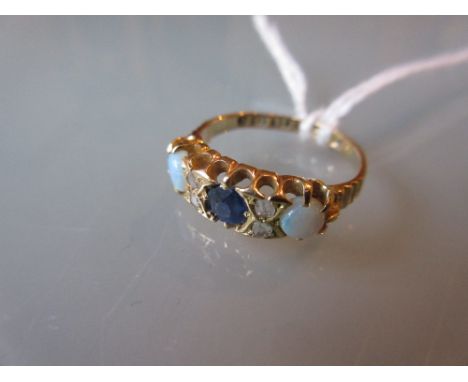 18ct Gold three stone opal and sapphire ring