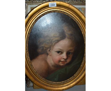18th Century oval oil on canvas, portrait of putto