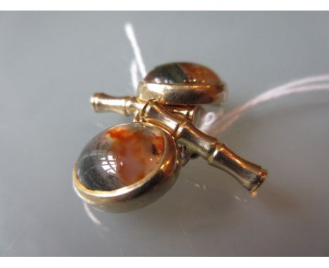Pair of 9ct gold moss agate set cufflinks