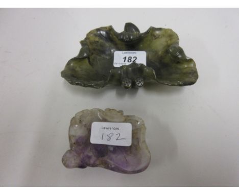 Chinese green spinach jade brush washer together with a similar amethyst brush washer