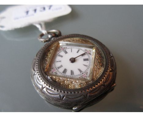 H. Chopard, 19th Century silver cased fob watch, the square dial with Roman numerals and painted with flowers, with keywind m