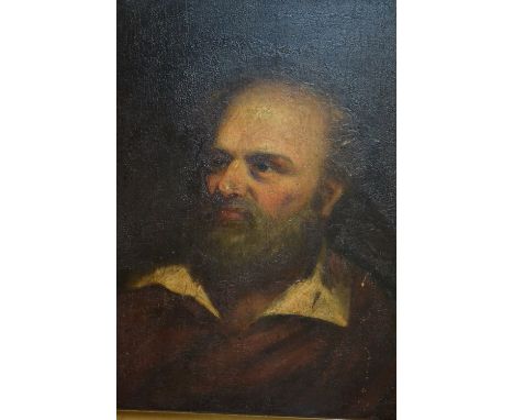 19th Century oil on panel, head and shoulder portrait of a bearded gentleman, unsigned, housed in a burr maple and gilt slip 