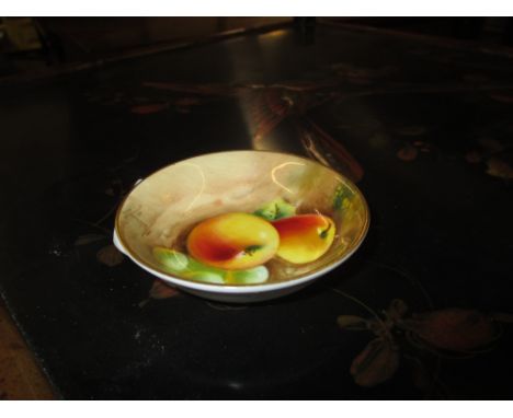 Mid 20th Century Royal Worcester dish with hand painted decoration of fruit, signed, 2.75ins diameter