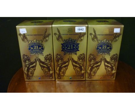 Three bottles Chivas Brothers ' Royal Salute ', twenty one year old Scotch Whisky, the Ruby Flagon, Emerald Flagon and Sapphi