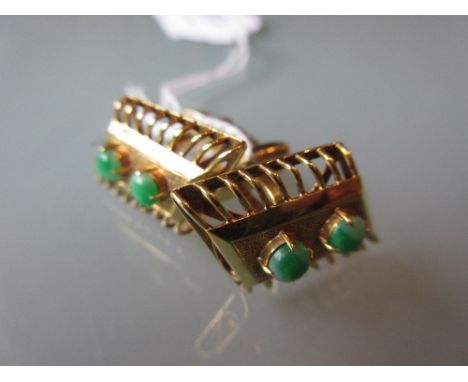 Pair of 18ct gold jade mounted cufflinks