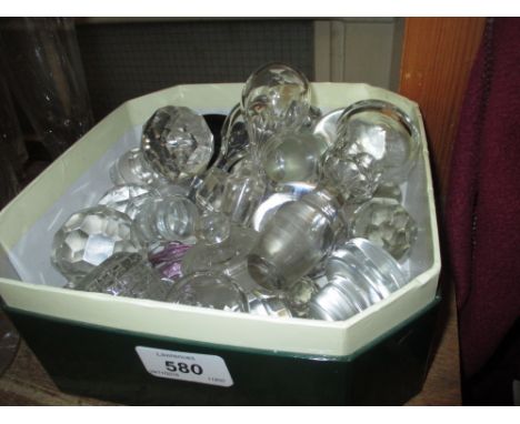 Small box containing a quantity of various antique decanter stoppers