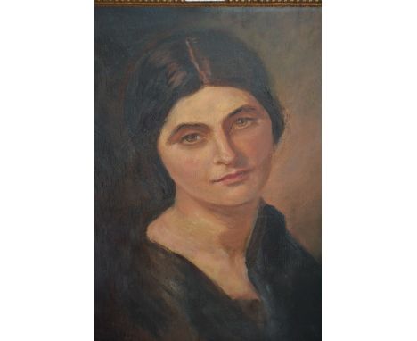 E.M. Allen, signed oil on board, half length portrait of a Continental lady, 15.5ins x 11.5ins