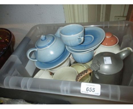 Royal Doulton Meadow Glow pattern three piece tea service, a Devonmoor tea service for two, quantity of commemorative china a