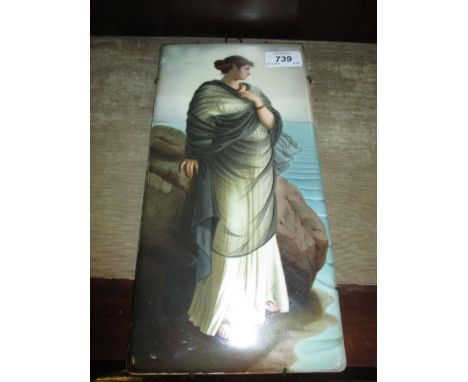 19th Century German porcelain rectangular plaque painted with a portrait of a standing classical female, inscribed verso and 