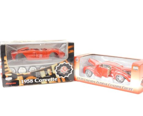 A Snap-On die cast 1958 Corvette model kit, together with a Snap-On 1939 Lincoln Zephyr Custom Coupe, 1:24 scale, both boxed.