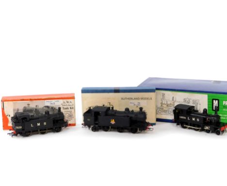 Two kit built LMS OO gauge locomotives, black livery, comprising 0-6-0, 7619, and 4-4-0, 15024, together with a further engin