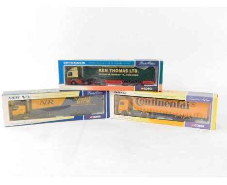 Three Corgi die cast lorries, 1:50 scale, comprising Renault Curtainside - Nigel Rice Transport Ltd, L5605., M.A.N. Curtainsi