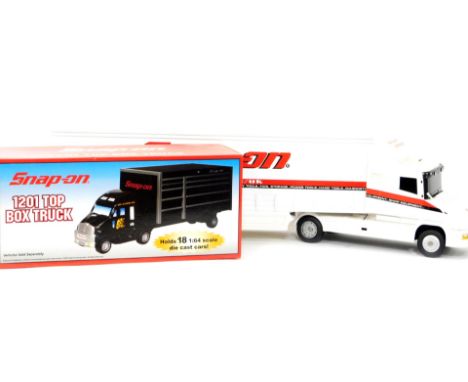 A Snap-On die cast top box truck 1202, 1:18 scale, boxed, together with a Snap-On model truck. (2)