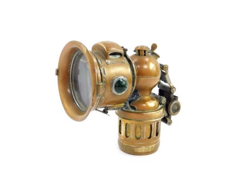 A Miller Cetolite No 2 brass bicycle lamp, 17cm H.