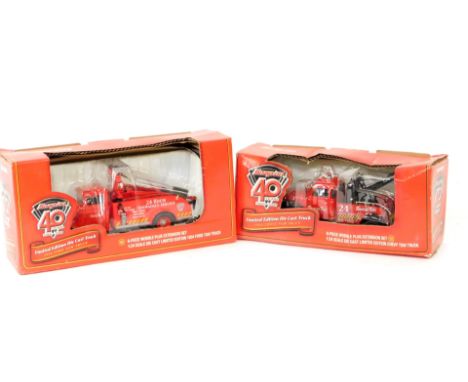 Two Snap-On 40th Anniversary limited edition die cast trucks, comprising 1953 Chevy tow truck, and 1934 Ford tow truck, both 