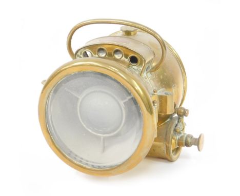 A veteran brass self generating A.D.L. Duplex lens acetylene headlamp No.1163, 28cm H.