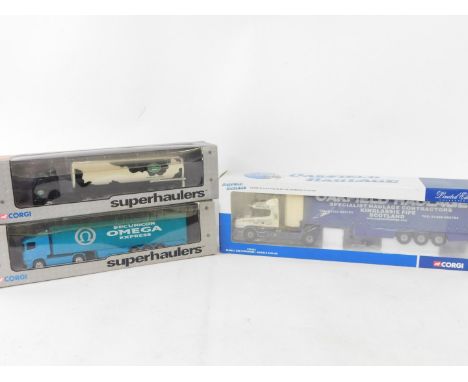 Three Corgi die cast lorries, comprising Scania T Cab Curtainside - Oakfield Haulage, CC12811, 1:50 scale., and two Corgi Sup
