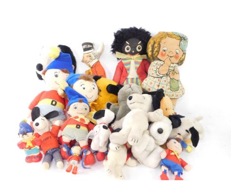 Soft toys to include Noddy, Snoopy, Sooty and Sweep, Sunny Jim, etc. (qty)