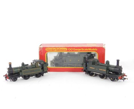 A kit built OO gauge Highland Railway engine, green livery, 4-4-0., Great Western tank locomotive, green livery, 2-4-0, no se