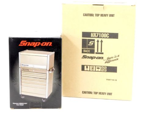 A Snap-On die cast miniature tool box, KR7100C, together with a Snap-On miniature titanium tool chest, KR637/657, both boxed.
