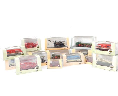 Oxford Omnibus Commercial and Haulage die cast vehicles, 1:76 scale, together with two Oxford Show Time vintage trucks, 1:76 