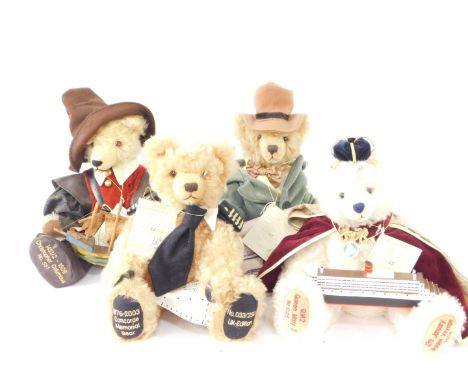 Four Hermann Mohair Teddy Bears, comprising Queen Mary II, with model of The Queen Mary II, limited edition No 25/750., Chris