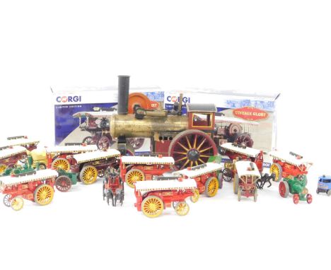 Two Corgi Vintage Glory Bull Showman's die cast road locomotive models, 1:50 scale, CC20517, various Lesney and other die cas