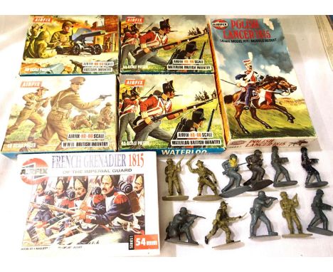 Four Airfix OO scale figure sets, 54mm scale French Grenadier and Polish Lancer, also unboxed figures, contents unchecked. P&