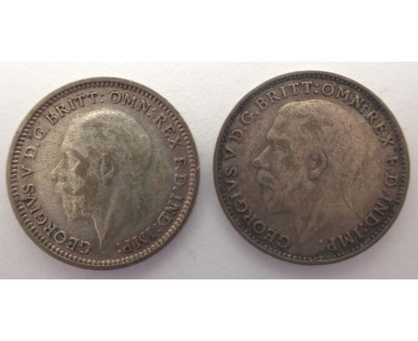 1925 and 1926 silver threepences of George V (2). P&amp;P Group 1 (£14+VAT for the first lot and £1+VAT for subsequent lots) 