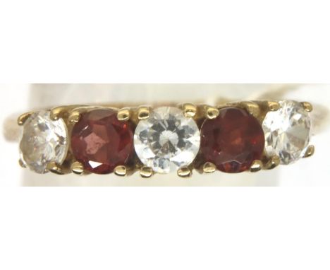 9ct gold garnet and white stone set ring, size P/Q, 3.0g. P&amp;P Group 1 (£14+VAT for the first lot and £1+VAT for subsequen