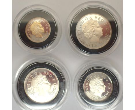 2000 silver proof coins of Queen Elizabeth II, 1p, 2p, 5p and 10p. P&amp;P Group 1 (£14+VAT for the first lot and £1+VAT for 