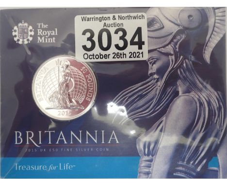 2015 silver proof uncirculated £50 coin, Britannia issue. P&amp;P Group 1 (£14+VAT for the first lot and £1+VAT for subsequen