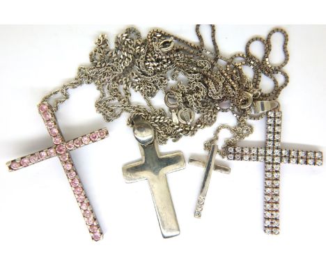 Four 925 silver cross pendant and chains, combined 29g. P&amp;P Group 1 (£14+VAT for the first lot and £1+VAT for subsequent 