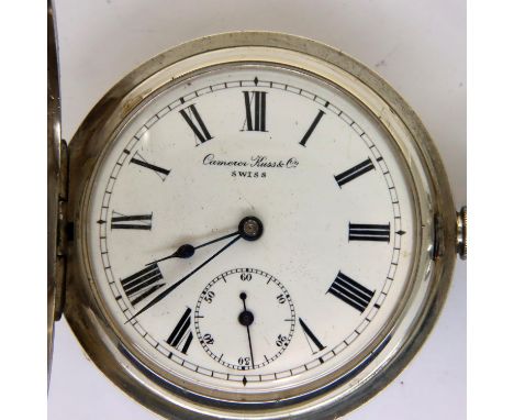 935 silver full Hunter pocket watch by Cameror Kusse Co with subsidiary dial, working at lotting. P&amp;P Group 1 (£14+VAT fo