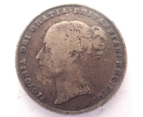 1859 silver shilling of Queen Victoria. P&amp;P Group 1 (£14+VAT for the first lot and £1+VAT for subsequent lots) 