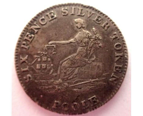 1812 silver sixpence token - WT Best of Poole. P&amp;P Group 1 (£14+VAT for the first lot and £1+VAT for subsequent lots) 