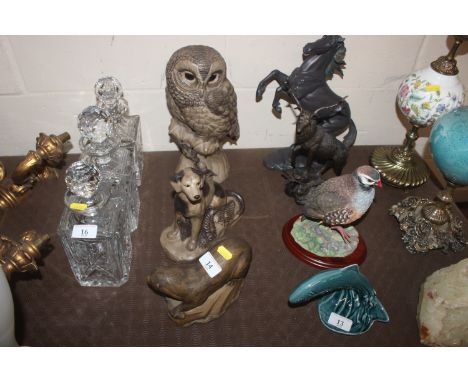 B. Linley Adams for Poole pottery, study of an owl; another of a seated dog and another of an otter