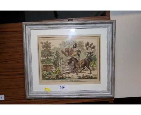 After James Gilray, coloured humorous engraving "Clearing A Five Bar Gate"