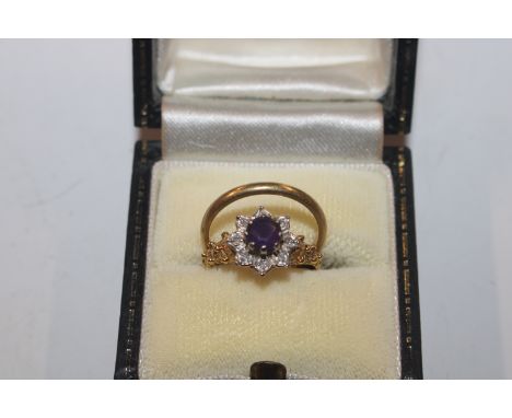 An 18ct gold wedding band, approx. 2gms, ring size K; and an 18ct gold cluster ring, ring size J, approx. 2.8gms 