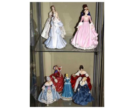 Collection of Royal Doulton, Royal Worcester and Coalport figures to include; 'Catherine', 'A Winter Princess', etc, tallest 