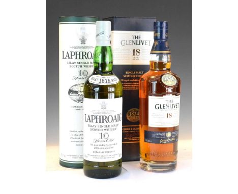 Bottle of Laphroaig 10 years Islay single malt Scotch whisky, together with Glenlivet 18 years, (2)