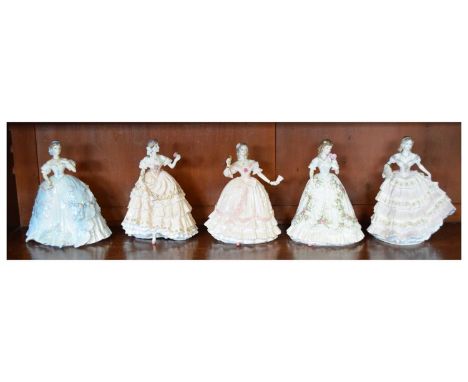 Five Royal Worcester limited edition figures; Fairest Rose, Masquerade Begins, Belle of the Ball, Queen of Hearts and The Fir